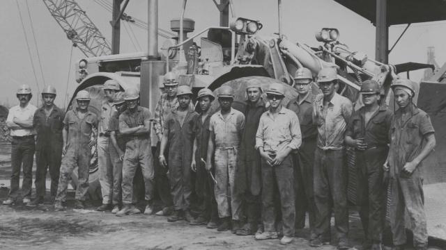 vintage photo of construction workers