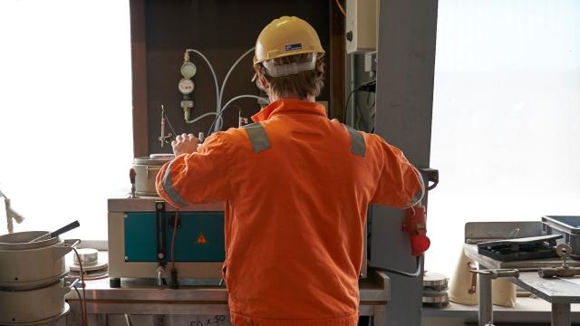 construction worker at computer